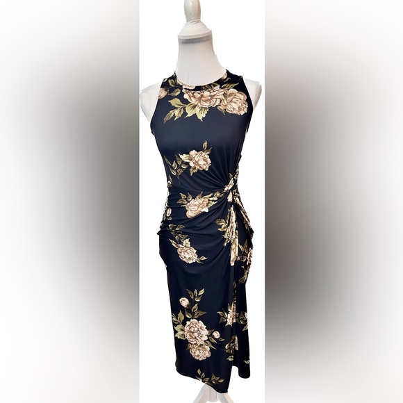 SOLD! NWT 💐Nine Britton by StitchFix💐 Abigail Navy Blue Floral Midi Dress - XS - Picture 3 of 7